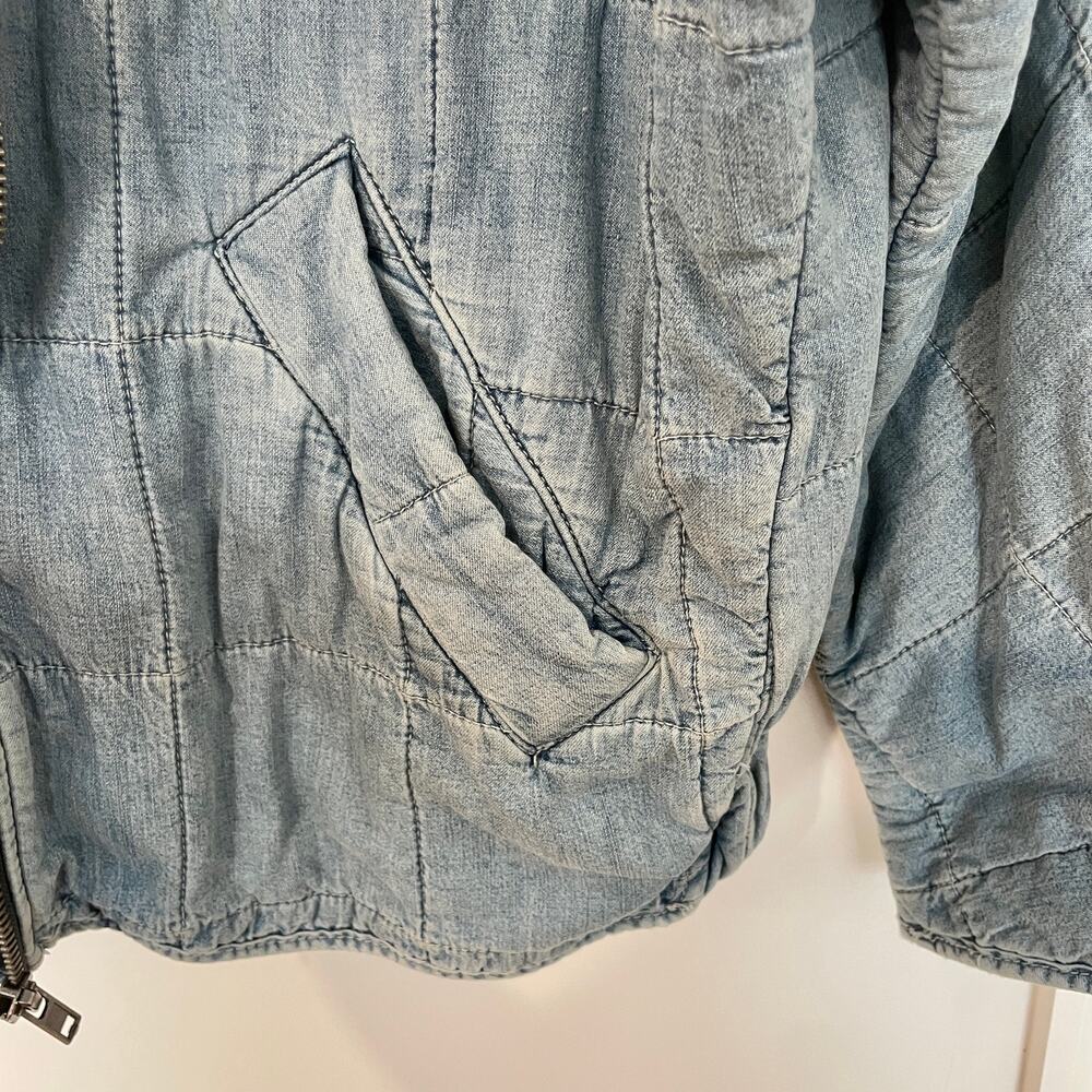 Free People Dolman Quilted Knit Jacket Oversized Coat sz S Denim Chambray Cotton - Picture 7 of 16
